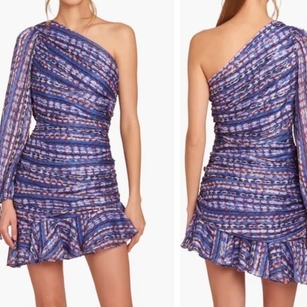 Amanda Uprichard Gwendolyn Abstract Print One-Shoulder Satin Minidress